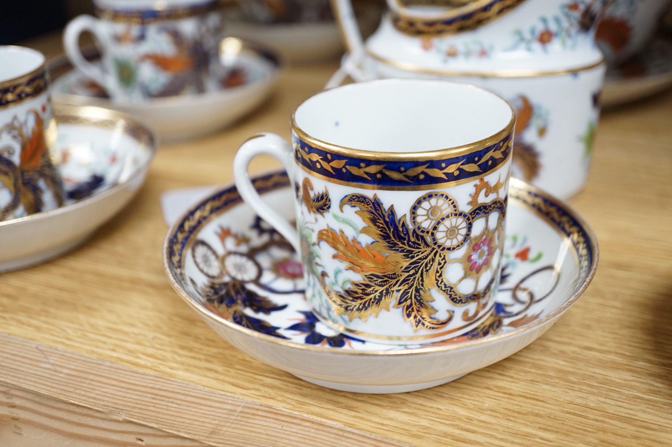 An English porcelain Imari pattern part coffee set, c.1800-10, possibly Spode, pattern no. 490